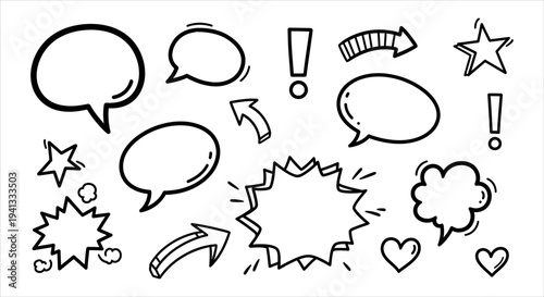 Versatile hand-drawn doodle collection for expressing various communication concepts and ideas