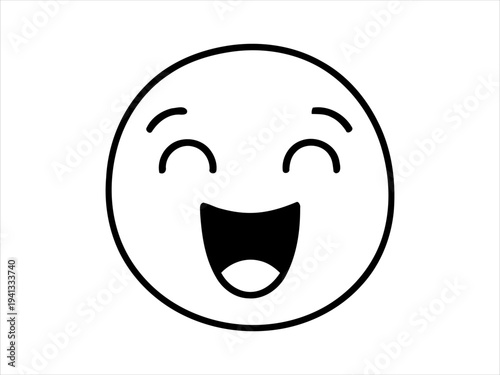 Happy laughing emoji with eyes closed and mouth wide open, simple line art