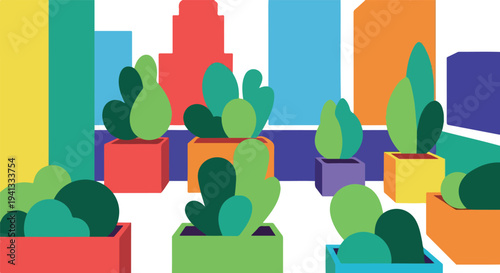 Set of colorful cactus and succulent plants vector illustration