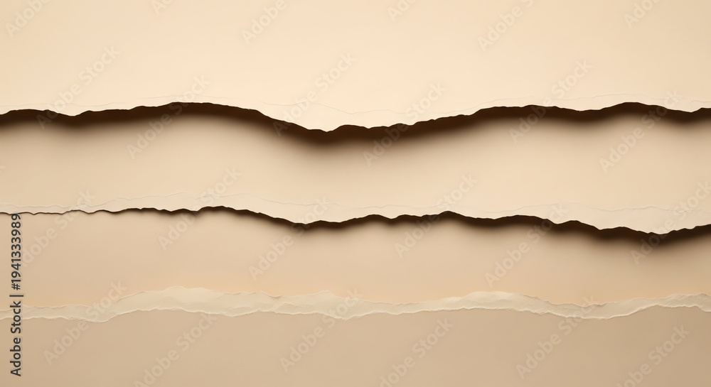 Fototapeta premium Close-up of torn paper edges with textured background and shadows.