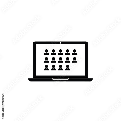 A laptop displaying a group of people icons on its screen, representing online meeting or video conferencing.