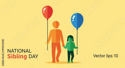 Sibling love and friendship on national sibling day with colorful balloons and a happy family bond