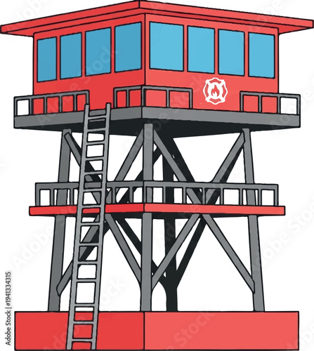 Fire watchtower vector illustration, safety monitoring station