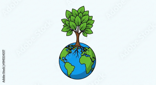 Earth with green tree growing out of it symbolizing nature growth and environmental conservation on a white background