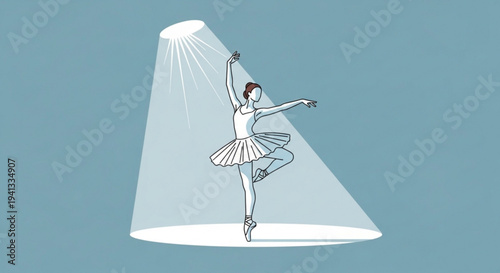 Ballet dancer performing on stage under spotlight graceful movement and elegant poise in focus