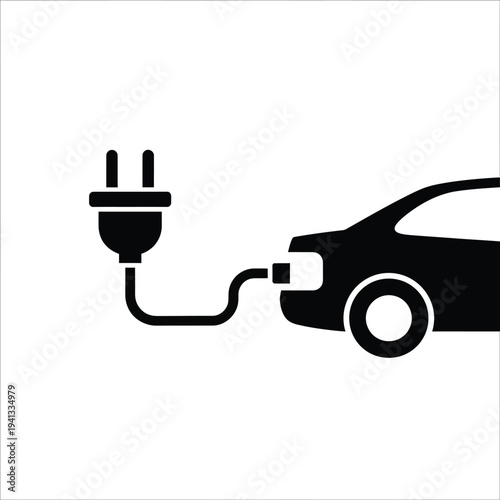 Electric vehicle charging with a plug and cable connected to the car.