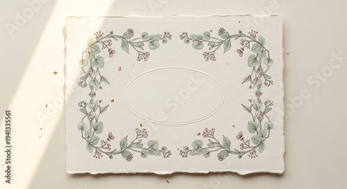 Elegant floral border design on vintage stationery paper for invitations or cards.