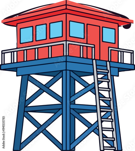 Red lifeguard tower vector illustration for beach safety and summer themes