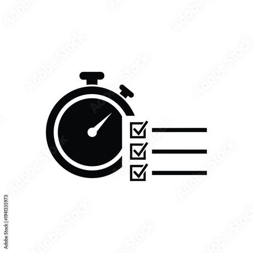 A stopwatch with a checklist indicating time management and task completion.