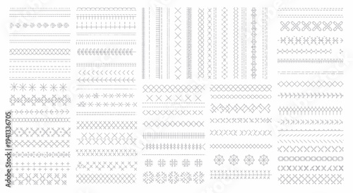 Decorative Stitch Lines and Cross Patterns - Sewing, Embroidery, Crafting Elements