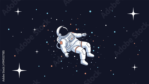 Pixel art illustration of a brave astronaut floating in the vast darkness of space surrounded by stars and nebulae.