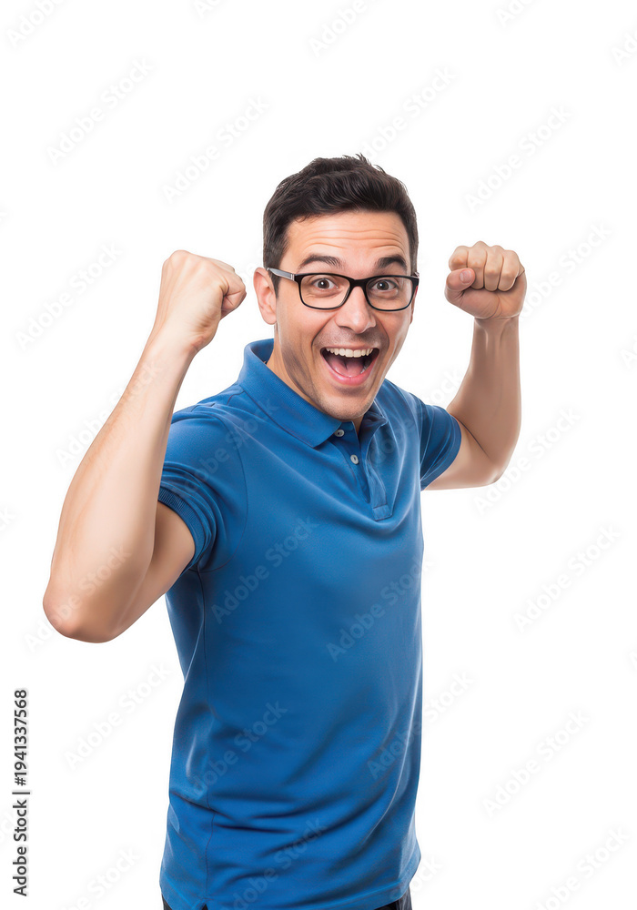 Fototapeta premium Young asian man with fists up in excitement