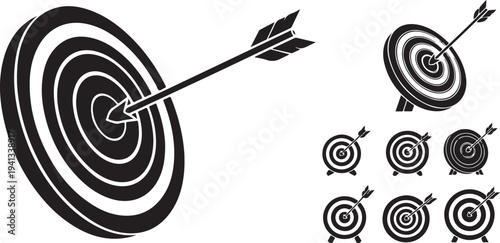 Bullseye Target with Arrows in Black and White Illustration