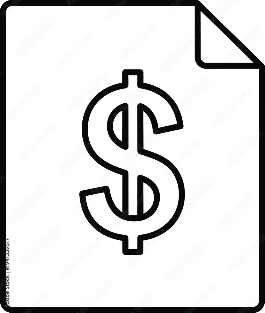 Fototapeta premium Vector dollar document icon, finance symbol