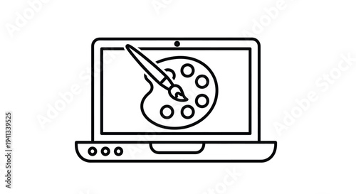 Laptop Screen Displaying Artist Palette and Brush