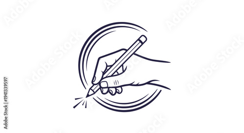 Hand Holding Pencil Drawing a Circular Stroke