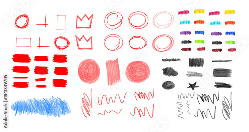 Charcoal pencil curly lines, squiggles and shapes. Grunge pen scribbles collection. Hand drawn vector pencil lines and doodles.