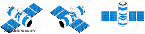 Satellite Vector Three Views Space Communication Satellite Illustration