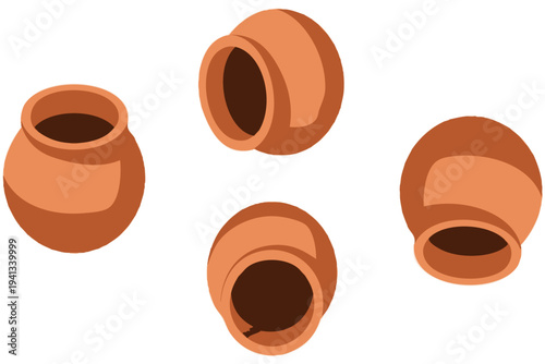 Clay Pot Set Vector Traditional Earthen Pot Collection
