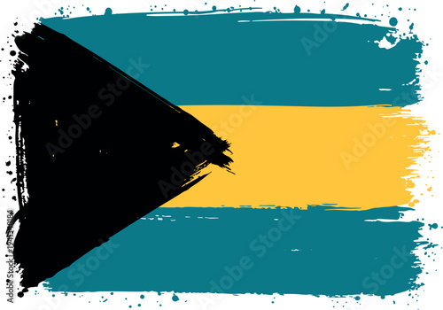 Flag of Bahamas. Created with Brush Strokes. Abstract Banner with Raw Artistic Texture