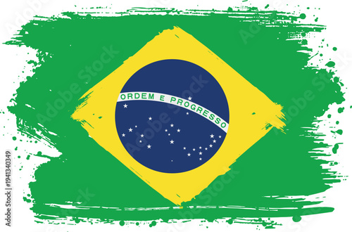 Flag of Brasil. Created with Brush Strokes. Abstract Banner with Raw Artistic Texture
