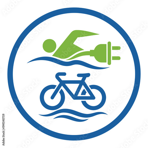 Triathlon sports icon with swimming and cycling elements  eco friendly symbol icon