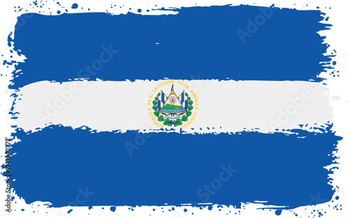 Flag of El Salvador. Created with Brush Strokes. Abstract Banner with Raw Artistic Texture