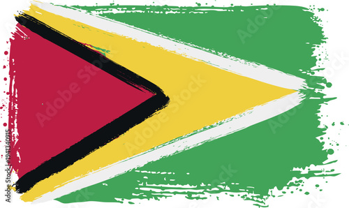 Flag of Guyana. Created with Brush Strokes. Abstract Banner with Raw Artistic Texture