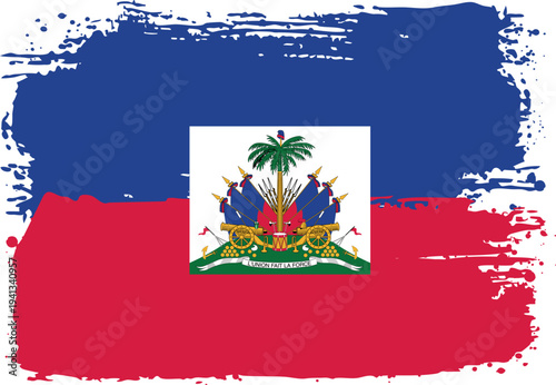 Flag of Haiti. Created with Brush Strokes. Abstract Banner with Raw Artistic Texture