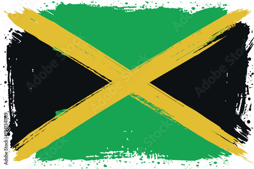 Flag of Jamaica. Created with Brush Strokes. Abstract Banner with Raw Artistic Texture