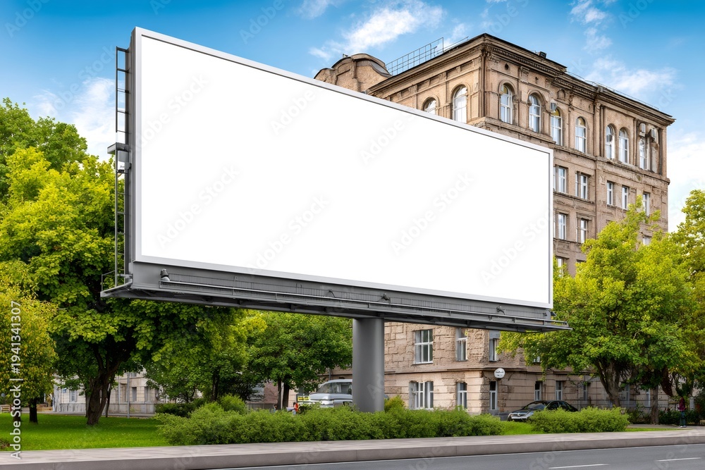 Fototapeta premium Blank white billboard mockup in urban city street