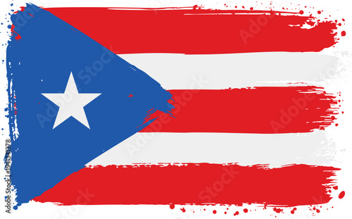 Flag of Puerto Rico. Created with Brush Strokes. Abstract Banner with Raw Artistic Texture
