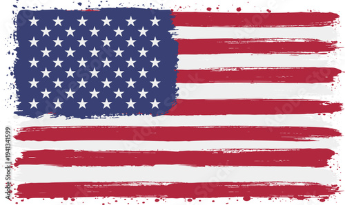 Flag of United States. Created with Brush Strokes. Abstract Banner with Raw Artistic Texture