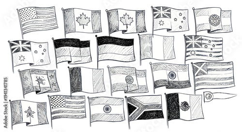 Hand Drawn National Flags Collection - International Diversity and Unity