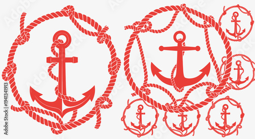 Nautical Anchor Emblem Set - Marine Rope Frame and Icons