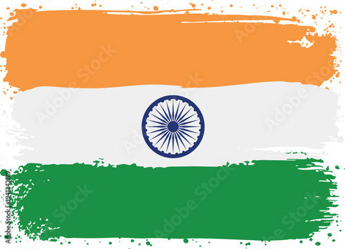 Flag of India. Created with Brush Strokes. Abstract Banner with Raw Artistic Texture