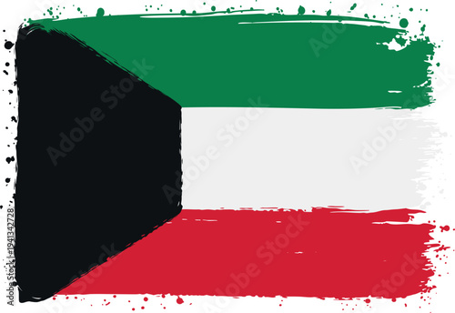 Flag of Kuwait. Created with Brush Strokes. Abstract Banner with Raw Artistic Texture