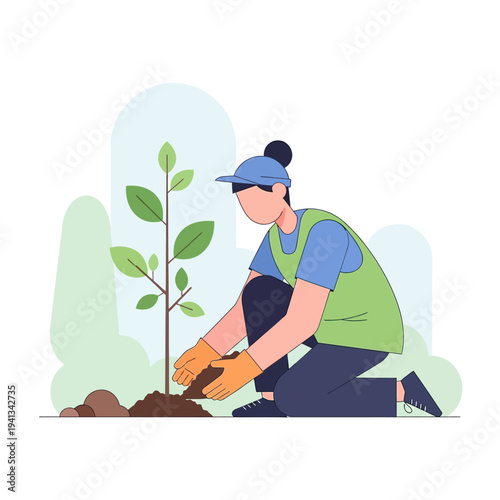 Person planting a tree in the ground.
