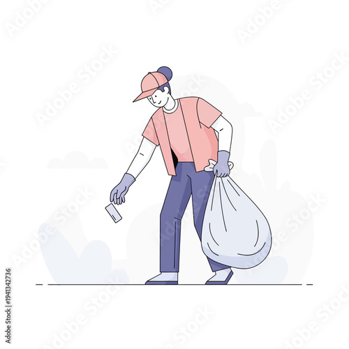 Person cleaning up trash in a park.