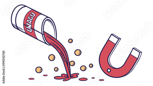 Eco friendly conceptual vector illustration of magnetic attraction spilling from a container