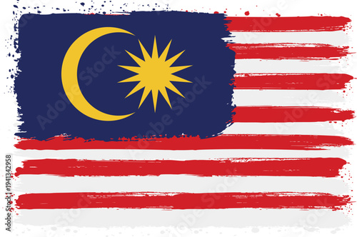 Flag of Malaysia. Created with Brush Strokes. Abstract Banner with Raw Artistic Texture
