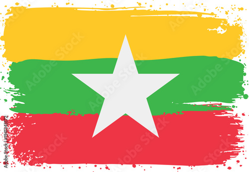 Flag of Myanmar. Created with Brush Strokes. Abstract Banner with Raw Artistic Texture