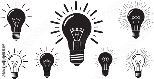 Collection of light bulb icons in various styles and designs