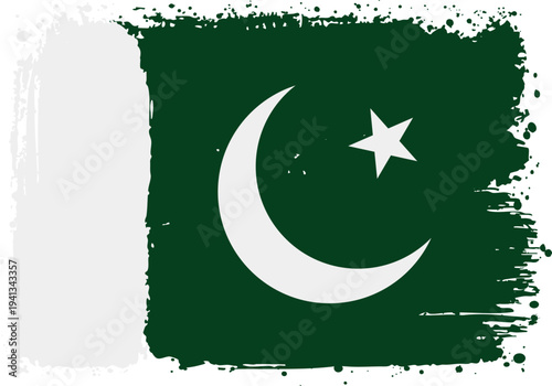Flag of Pakistan. Created with Brush Strokes. Abstract Banner with Raw Artistic Texture
