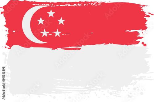 Flag of Singapore. Created with Brush Strokes. Abstract Banner with Raw Artistic Texture