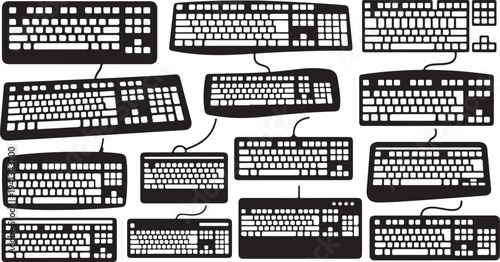 Collection of various computer keyboards in black and white