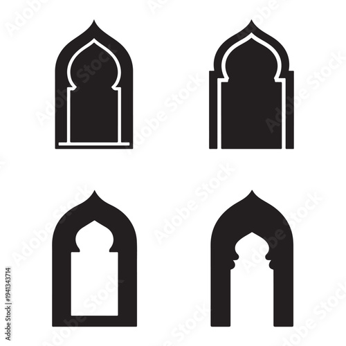 Traditional Arabic mihrab mosque arch prayer niche Islamic architectural decorative vector illustration