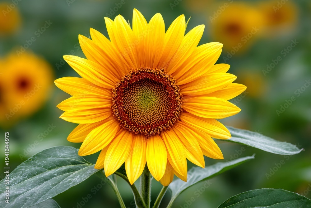Obraz premium Sunflower head blooming in field during summer day