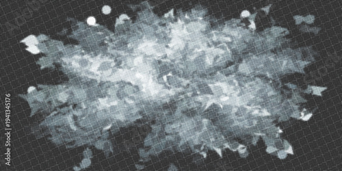 An abstract winter pattern of white snowflakes and frost textures on a black background featuring frozen blue ice bubbles and fresh snow foam for a clean Christmas nature splash