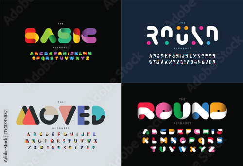 Creative Design vector Font of twisted Ribbon for Title, Header, Lettering, Logo. Funny Entertainment Active Sport Technology areas Typeface. Colorful rounded Letters and Numbers. 
